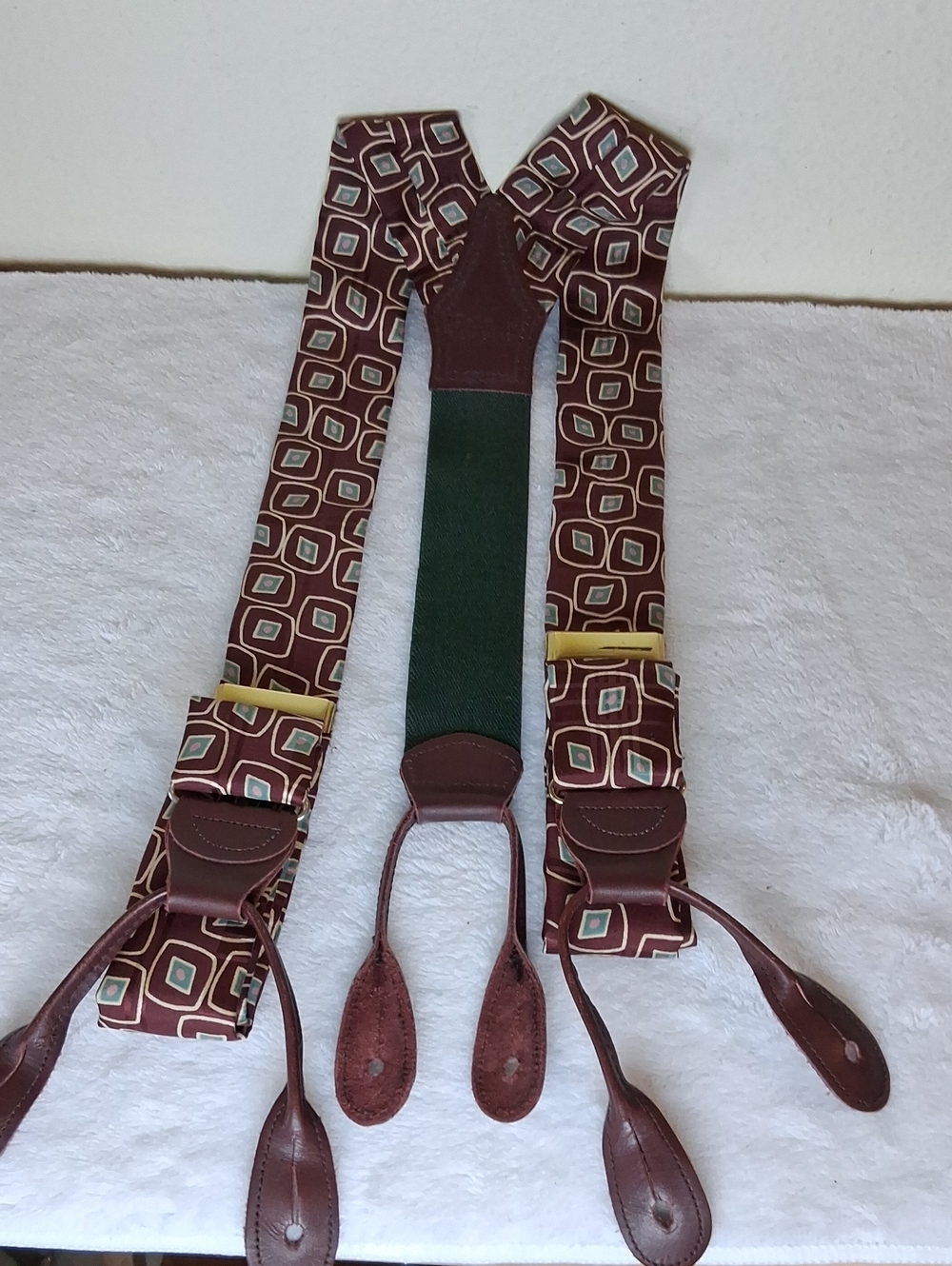 Polo by Ralph Lauren Brown Geometric Men’s Suspenders with Green Back